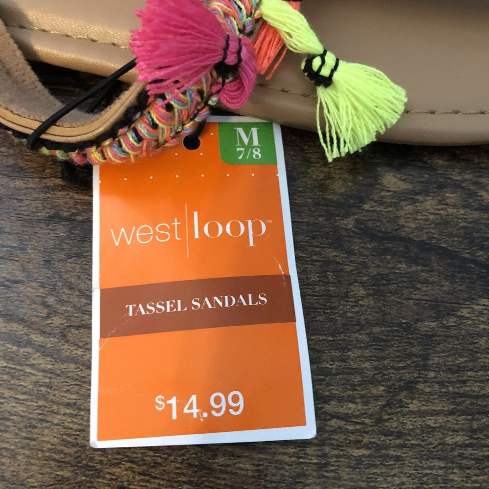 West Loop Womens Medium Size‎ 7/8  Tassal Sandals Colorful Boho Beach Flaw - Picture 3 of 12